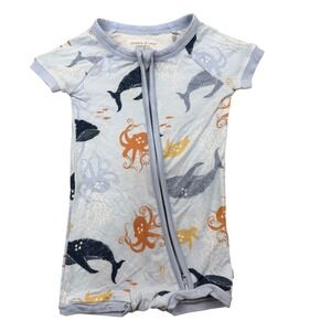Poppy Clay Sleeper Baby 12 Months Bamboo Short Sleeve Shorts Ocean Whale Romper